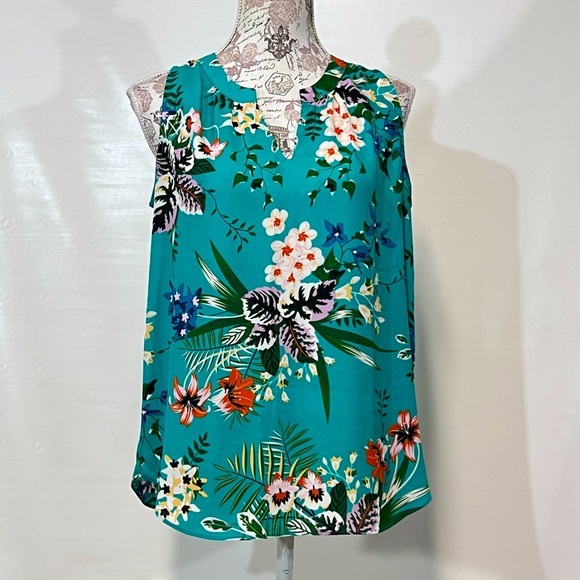 VIOLET & CLAIRE Teal floral sleeveless blouse size M. - Picture 1 of 11